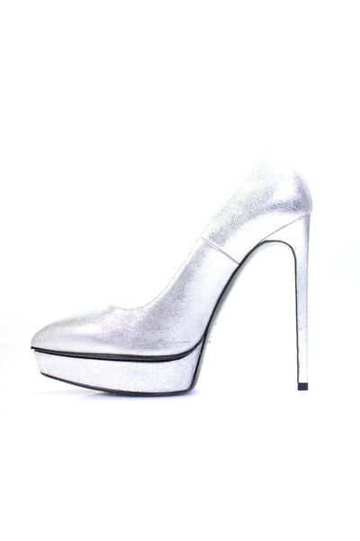 Saint Laurent Womens Pointed Toe Platform Slide On Pumps Silver Size 38  8