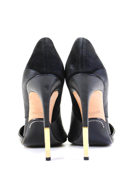 Balmain Womens Leather Pointed Toe Gold Tone Heel Pumps Black Size 40 10