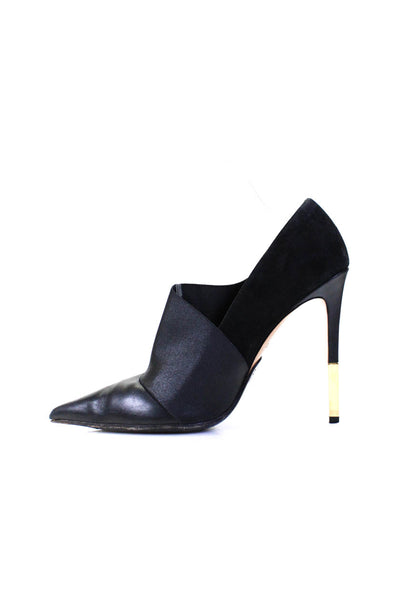 Balmain Womens Leather Pointed Toe Gold Tone Heel Pumps Black Size 40 10