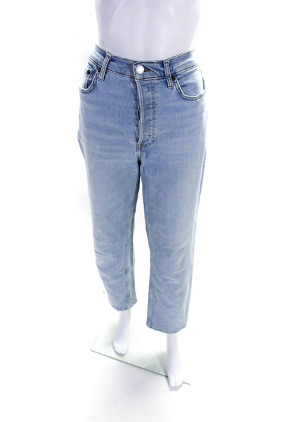 Redone Womens Cotton Light Washed Buttoned Tapered Leg Jeans Blue Size EUR29