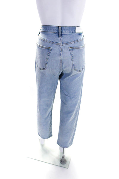 Redone Womens Cotton Light Washed Buttoned Tapered Leg Jeans Blue Size EUR29