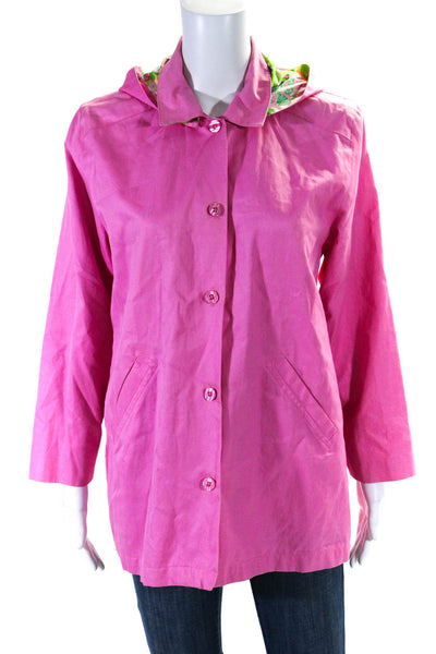 Lily Pulitzer Womens Cotton Hooded Button Down Light Jacket Pink Size 14