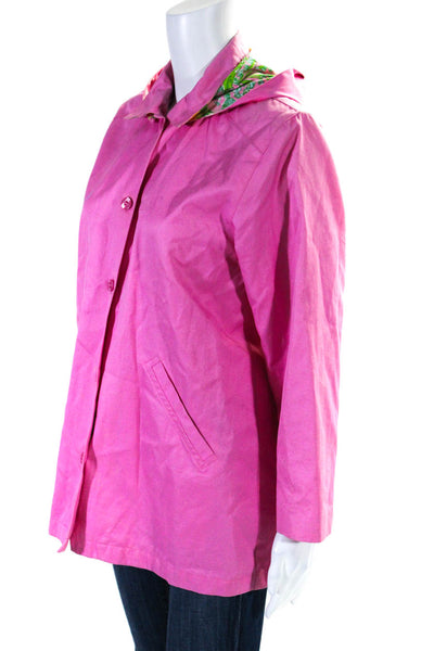 Lily Pulitzer Womens Cotton Hooded Button Down Light Jacket Pink Size 14