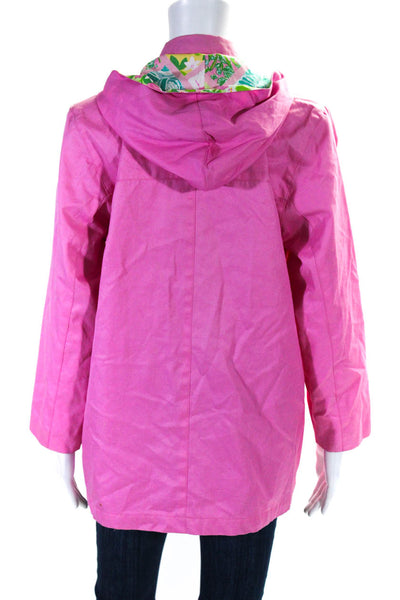 Lily Pulitzer Womens Cotton Hooded Button Down Light Jacket Pink Size 14