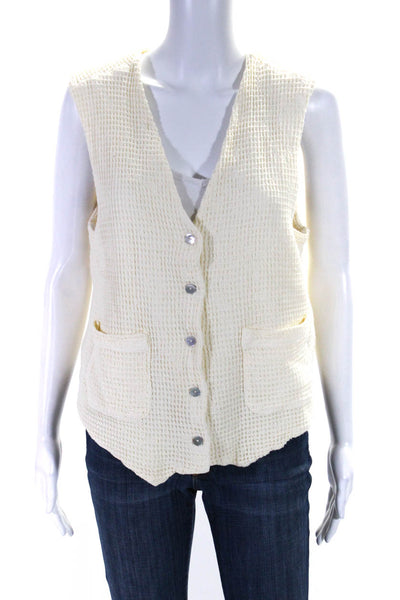 Donni Womens Cotton Waffle-Knit Sleeveless Buttoned Sweater Vest Beige Size XL