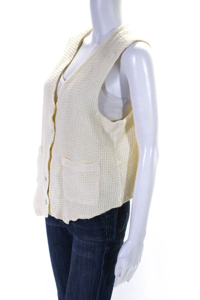 Donni Womens Cotton Waffle-Knit Sleeveless Buttoned Sweater Vest Beige Size XL