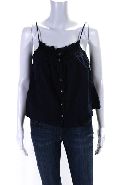 Xirena Womens Cotton Smocked Sleeveless Buttoned Tank Top Blouse Navy Size S