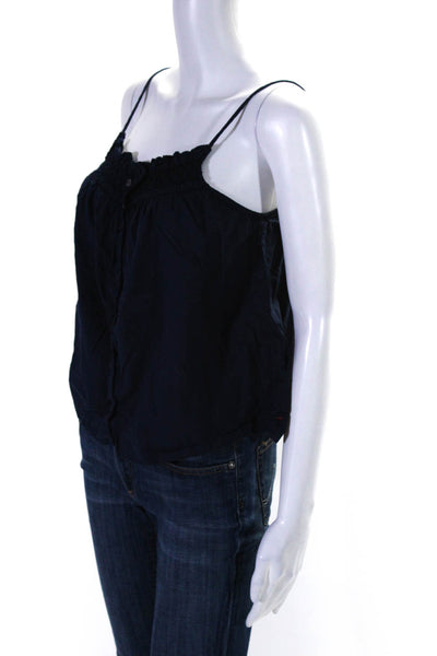 Xirena Womens Cotton Smocked Sleeveless Buttoned Tank Top Blouse Navy Size S