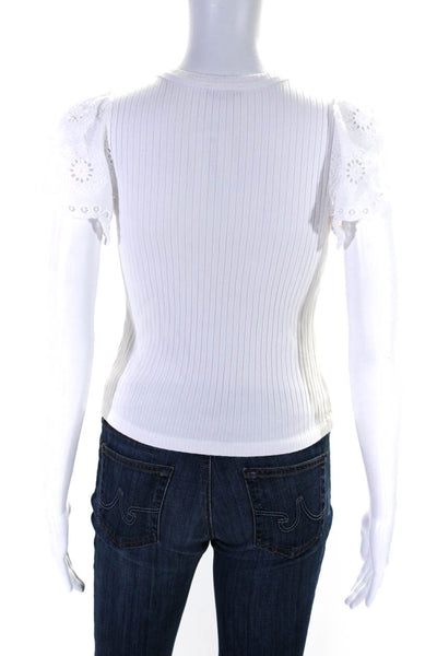 Rails Womens Coton Ribbed Battenberg Lace Short Sleeve Blouse Top White Size S