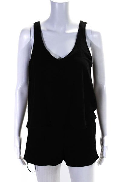 Monrow Women's V-Neck Sleeveless Pockets Short Romper Black Size XS