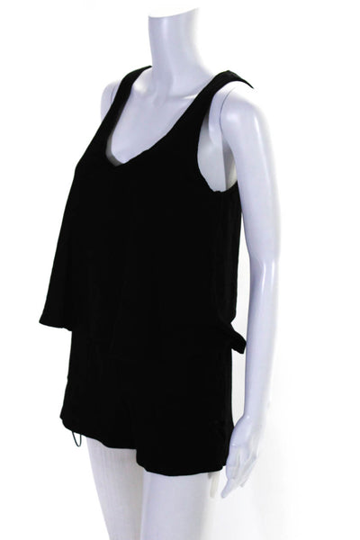 Monrow Women's V-Neck Sleeveless Pockets Short Romper Black Size XS