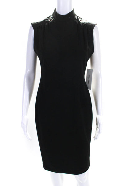 Calvin Klein Womens Back Zip Faux Leather Trim Sheath Dress Black Size 2