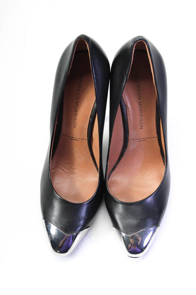 Sigerson Morrison Womens Leather Metal Cap Toe Stiletto Heel Pumps Black Size 8