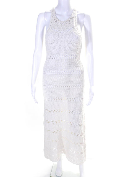 MNG Womens High Neck Open Knit Maxi Coverup Dress White Size 2