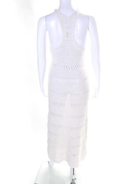 MNG Womens High Neck Open Knit Maxi Coverup Dress White Size 2