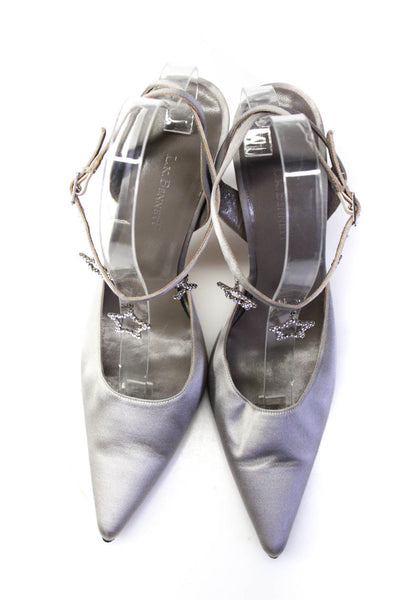 L.K. Bennett Womens Satin Pointed Toe Star Charm Ankle Strap Heels Gray Size 9US