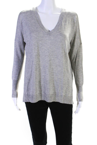 Vince Womens Silk Long Sleeve V Neck Knit Blouse Light Gray Size S