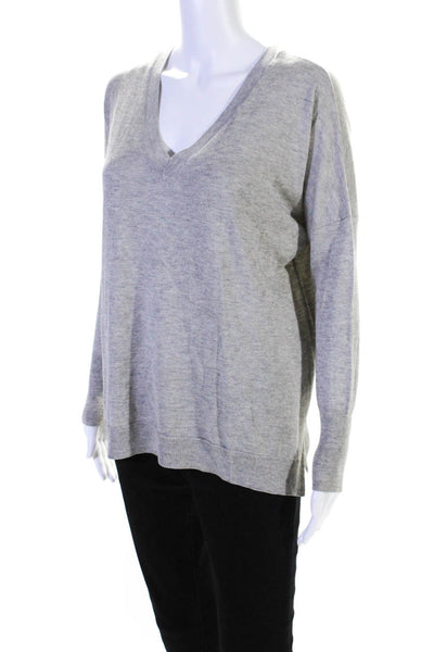 Vince Womens Silk Long Sleeve V Neck Knit Blouse Light Gray Size S