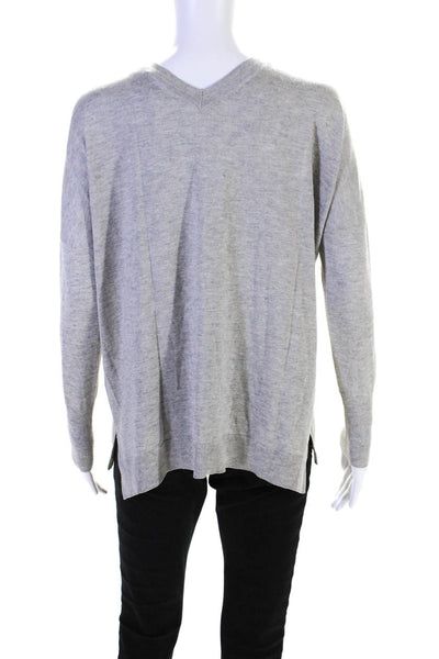 Vince Womens Silk Long Sleeve V Neck Knit Blouse Light Gray Size S