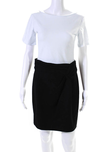 Nanette Lepore Womens Gathered Waist Wool Felt Pencil Skirt Black Size 6