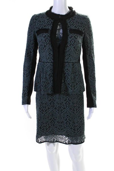 Nanette Lepore Womens Lace Chenille Sheath Dress Jacket Set Blue Size 2 4