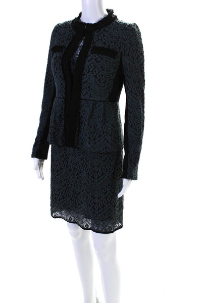 Nanette Lepore Womens Lace Chenille Sheath Dress Jacket Set Blue Size 2 4