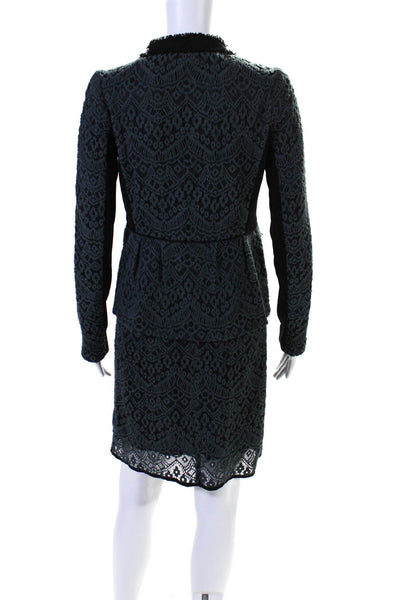 Nanette Lepore Womens Lace Chenille Sheath Dress Jacket Set Blue Size 2 4