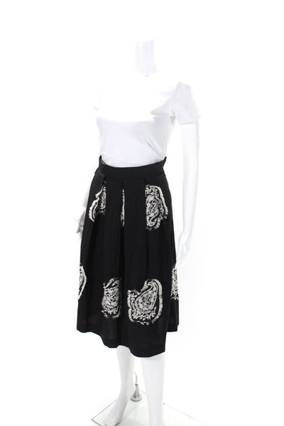 Barneys New York Womens Side Zip Knee Length Floral Fringe Skirt Black Size 10