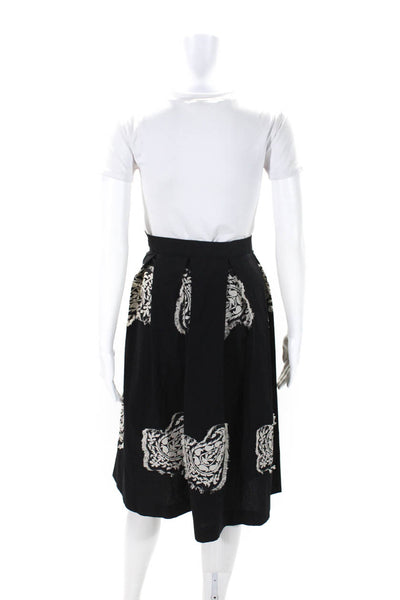 Barneys New York Womens Side Zip Knee Length Floral Fringe Skirt Black Size 10