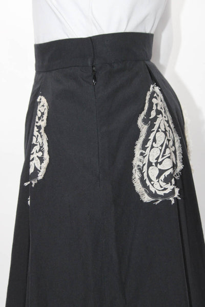 Barneys New York Womens Side Zip Knee Length Floral Fringe Skirt Black Size 10