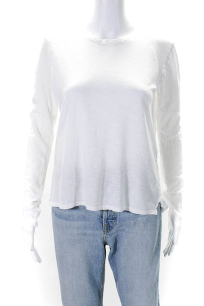 Vince Womens White Cotton Crew Neck Basic Long Sleeve T-Shirt Top Size S