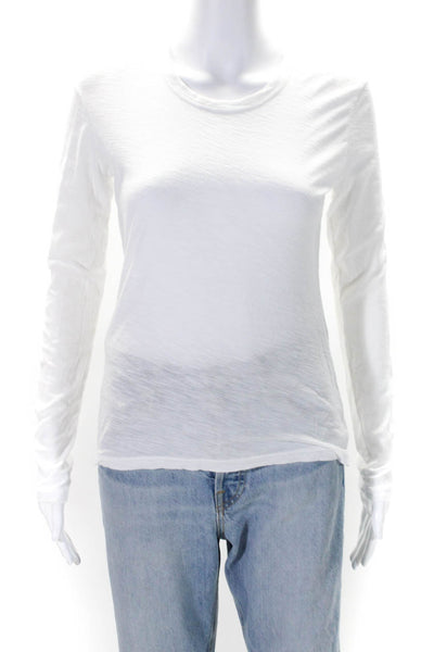 Standard James Perse Womens White Cotton Crew Neck Basic Long Sleeve Top Size 1