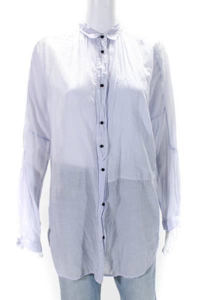 Humanoid Womens Periwinkle Cotton Long Sleeve Button Down Blouse Top Size S