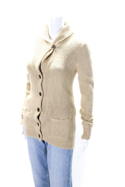 Ralph Lauren Womens Brown Linen Hand Knit Cowl Neck Cardigan Sweater Top Size M