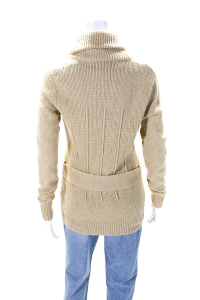 Ralph Lauren Womens Brown Linen Hand Knit Cowl Neck Cardigan Sweater Top Size M