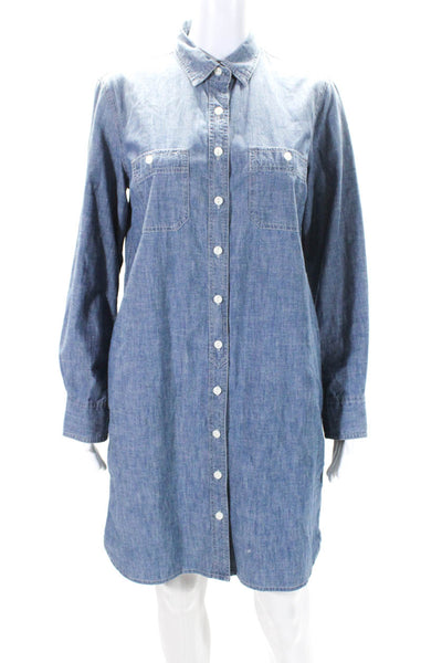 J Crew Womens Blue Cotton Collar Long Sleeve Button Down Shirt Dress Size S