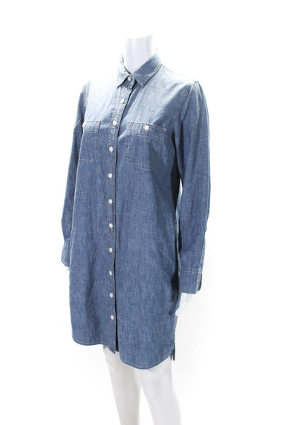 J Crew Womens Blue Cotton Collar Long Sleeve Button Down Shirt Dress Size S