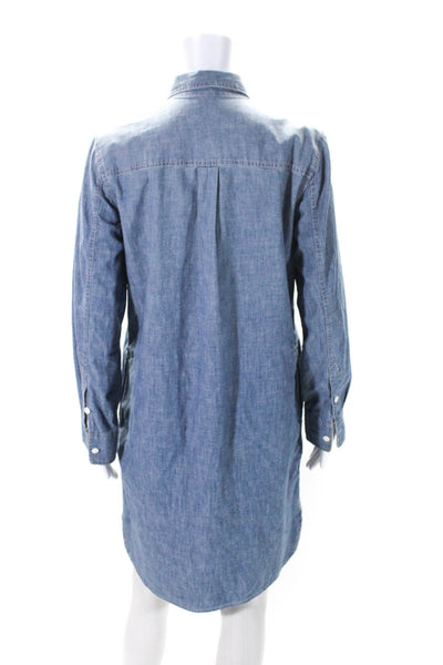 J Crew Womens Blue Cotton Collar Long Sleeve Button Down Shirt Dress Size S