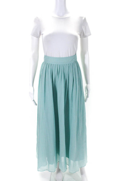 J Crew Womens Mint Green Cotton Pleated Zip Back Maxi A-line Skirt Size 2