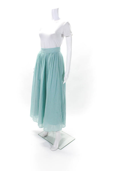 J Crew Womens Mint Green Cotton Pleated Zip Back Maxi A-line Skirt Size 2