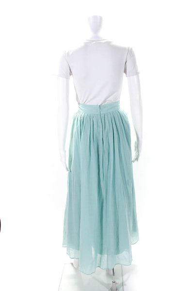 J Crew Womens Mint Green Cotton Pleated Zip Back Maxi A-line Skirt Size 2