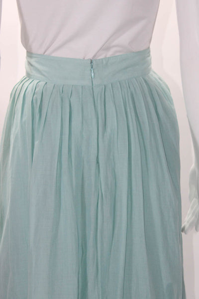 J Crew Womens Mint Green Cotton Pleated Zip Back Maxi A-line Skirt Size 2