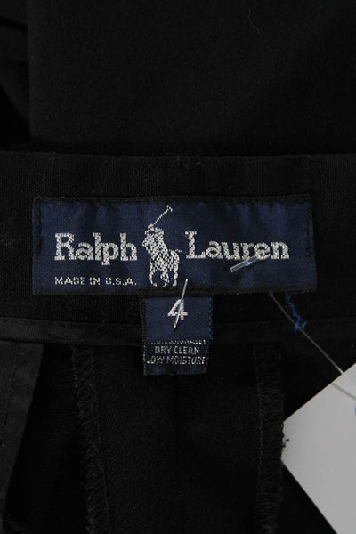 Ralph Lauren Womens Black Wool High Rise Pleated Tapered Leg Dress Pants Size 4