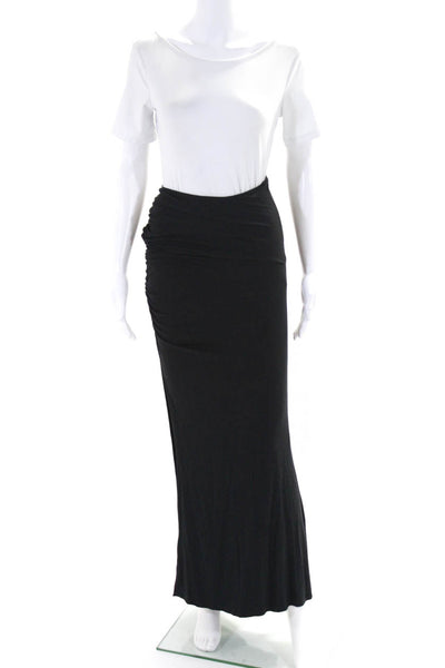 Maggie Barry Womens Ruched Jersey Elastic Waist Maxi Skirt Black Size Small