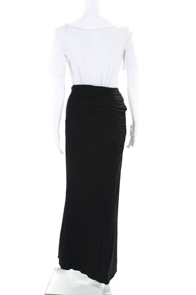 Maggie Barry Womens Ruched Jersey Elastic Waist Maxi Skirt Black Size Small