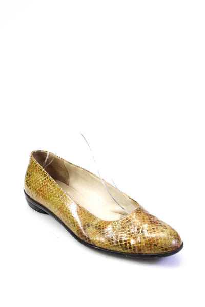 Salvatore Ferragamo Womens Faux Snakeskin Ballet Flats Brown Size 9.5