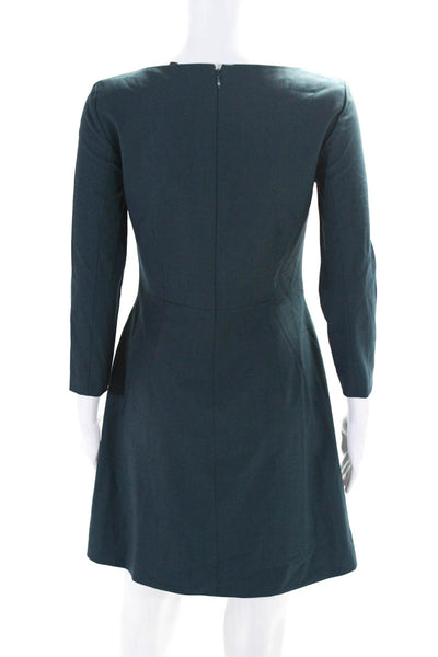 Theory Womens Back Zip 3/4 Sleeve Boat Neck A Line Dress Green Size 2