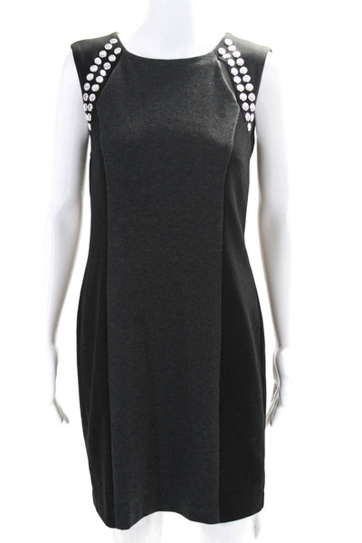 Michael Michael Kors Womens Scoop Neck Studded Knit Sheath Dress Black Gray 6