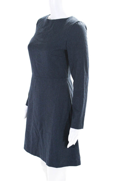 Theory Womens Back Zip 3/4 Sleeve Boat Neck A Line Dress Blue Wool Size 2