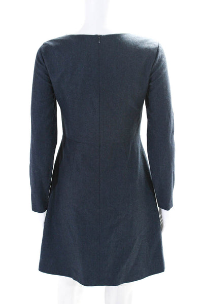 Theory Womens Back Zip 3/4 Sleeve Boat Neck A Line Dress Blue Wool Size 2